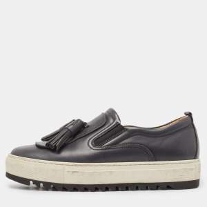 Salvatore Ferragamo Black Leather Low Top Sneakers Size 39