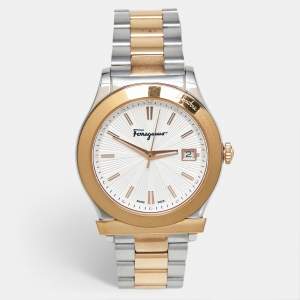 Pre Owned Salvatore Ferragamo 1898 Series FF3070014 Silver White Dial Two-Tone Stainless Steel Men's Wristwatch 40 mm