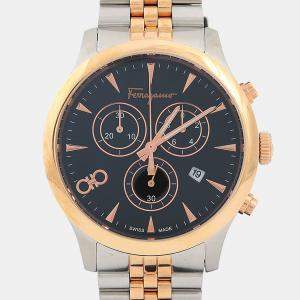 مملوكة مسبقًا Ferragamo Duo Quartz Rose Gold Plated Stainless Steel Men's Wristwatch 42 mm