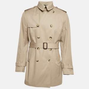 Sandro Beige Gabardine Cotton Long Double Breasted Trench Coat XL