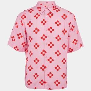 Sandro Pink Floral Print Crepe Short Sleeve Shirt M