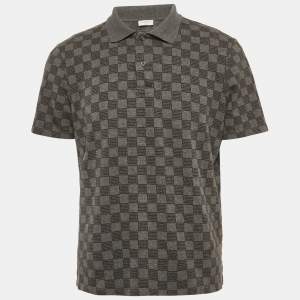 Sandro Grey Check Print Cotton Pique Polo T-Shirt L