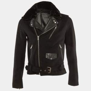 Sandro Black Wool & Leather Zip Front  Jacket S