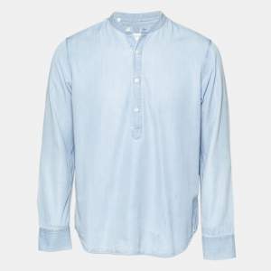 Pre Owned Sandro Blue Chambray Mandarin Collar Shirt L