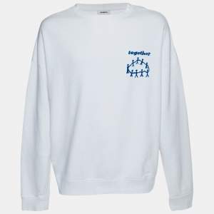 Pre Owned Sandro White Together Appliqué Cotton Knit Sweatshirt XXL