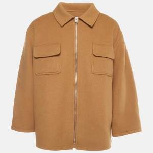 Pre Owned Sandro Brown Wool Blend Zip Up Long Sleeve Jacket XXL