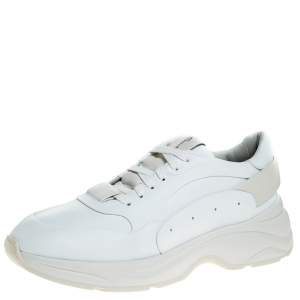 Santoni White Leather Low Top Sneakers Size 42.5