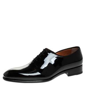 Santoni Black Patent Leather Lace Up Oxfords Size 41