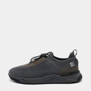 Santoni Grey Knit Fabric Low Top Sneakers Size 41.5