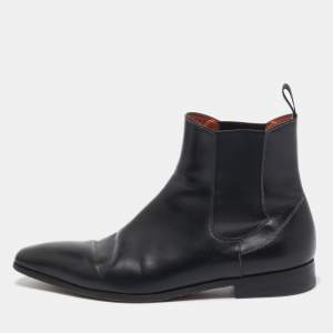 Santoni Black Leather Ankle Boots Size 43