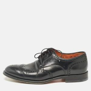 Santoni Black Leather Lace Up Oxfords Size 42