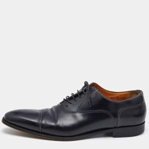 Santoni Black Leather Lace Up Oxfords Size 45.5