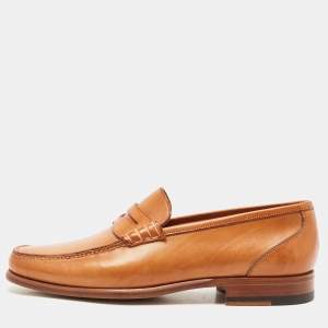 Santoni Tan Leather Penny Slip On Loafers Size 40.5