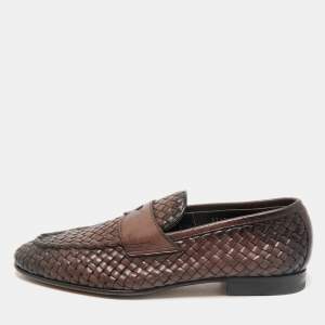 Santoni Ombre Brown Woven Leather Slip On Penny Loafers Size 40.5