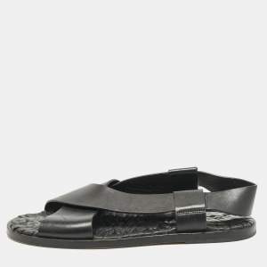Pre Owned Santoni Black Leather Crisscross Flat Sandals Size 44