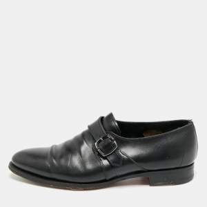 Pre Owned Santoni Size 45 Black Leather Buckle Oxfords