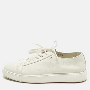 Pre Owned Santoni White Leather Low Top Sneakers