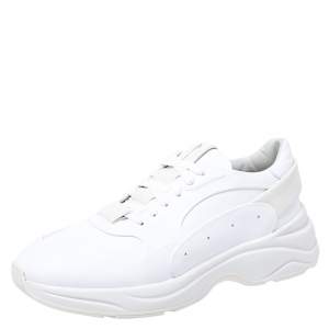 Santoni White Leather Low Top Sneakers Size 42