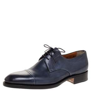 Santoni Blue Leather Derby Size 42