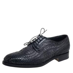 Santoni Black Woven Leather Lace Derby Size 44