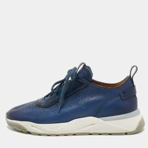 Santoni Blue Leather Low Top Sneakers Size 40
