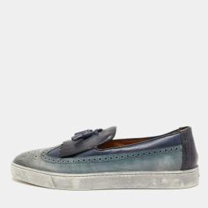 Santoni Two Tone Brogue Leather Tassel Slip On Sneakers Size 46