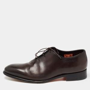 Santoni Black Leather Lace Up Oxfords Size 44