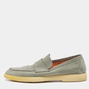 Santoni Green Leather Slip On Loafers Size 42