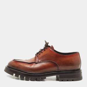 Santoni Brown Leather Emre Lace Up Oxfords Size 41.5