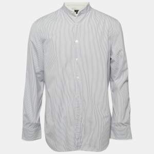 Shanghai Tang Blue Striped Cotton Long Sleeve Shirt L