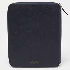 Smythson Blue Leather Notebook Writing Zip Organizer 
