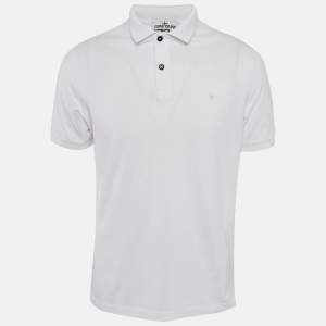 Stone Island White Cotton Pique Polo T-Shirt L