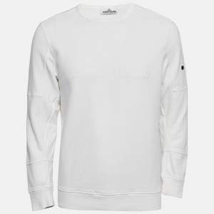 Stone Island White Logo Embroidered Cotton Sweatshirt M