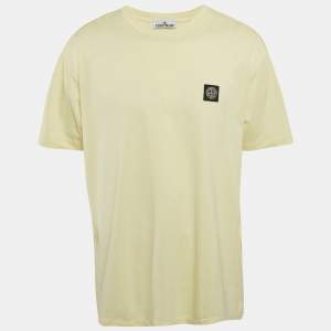 Stone Island Yellow Logo Applique Detail Cotton Crew Neck T-Shirt XXL
