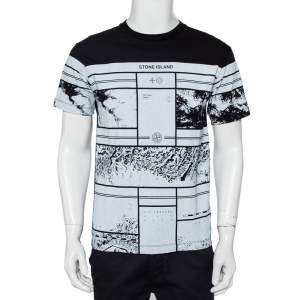 Stone Island Black Cotton Mural Part 3 Printed Crewneck T-shirt M