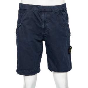Stone Island Navy Blue Faded Effect Cotton Cargo Shorts M