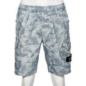 Stone Island Blue Camouflage Printed Cotton Cargo Shorts M 