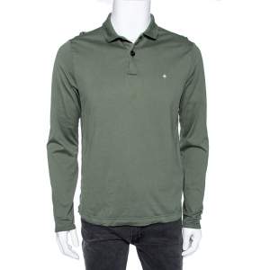 Stone Island Green Cotton Long Sleeve Polo T-Shirt M