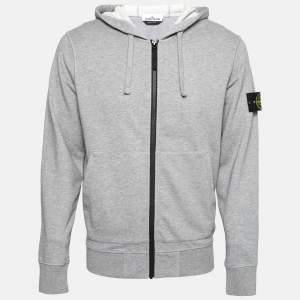 Stone Island Grey Melange Brushed Cotton Zip Front Hoodie M