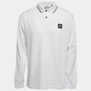 Stone Island White Cotton Pique Full Sleeve Polo T-Shirt XL 