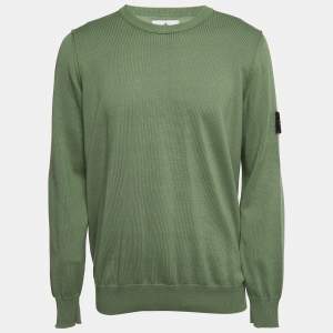 Stone Island Green Cotton Compass Patch Crew Neck Jumper L