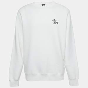 Stussy White Cotton Knit Crewneck Sweatshirt M