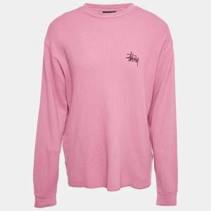 Pre Owned Stussy Pink Cotton Knit Crewneck Sweatshirt L
