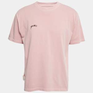 Stussy Pink Logo Print Cotton Crew Neck T-Shirt M