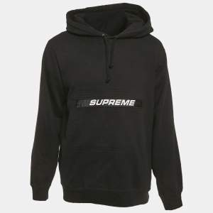 Pre Owned Supreme Black Cotton Logo Detail Hooded Sweatshirt S