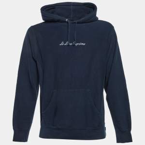 Pre Owned Supreme Dark Blue Le Luxe Supreme Cotton Hoodie M 