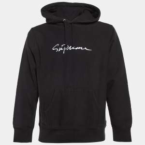 Pre Owned Supreme Black Logo Embroidered Cotton Hoodie M
