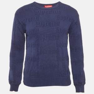 Pre Owned Supreme Navy Blue Wool Raised Logo Sweater S