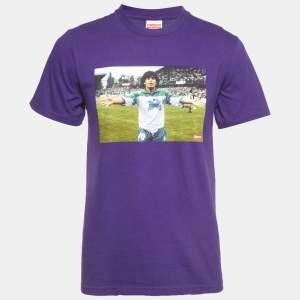 Pre Owned Supreme Purple Printed Cotton Crewneck Maradona T-Shirt S