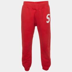 Pre Owned Supreme Red Jersey Embellished Logo Sweatpants S